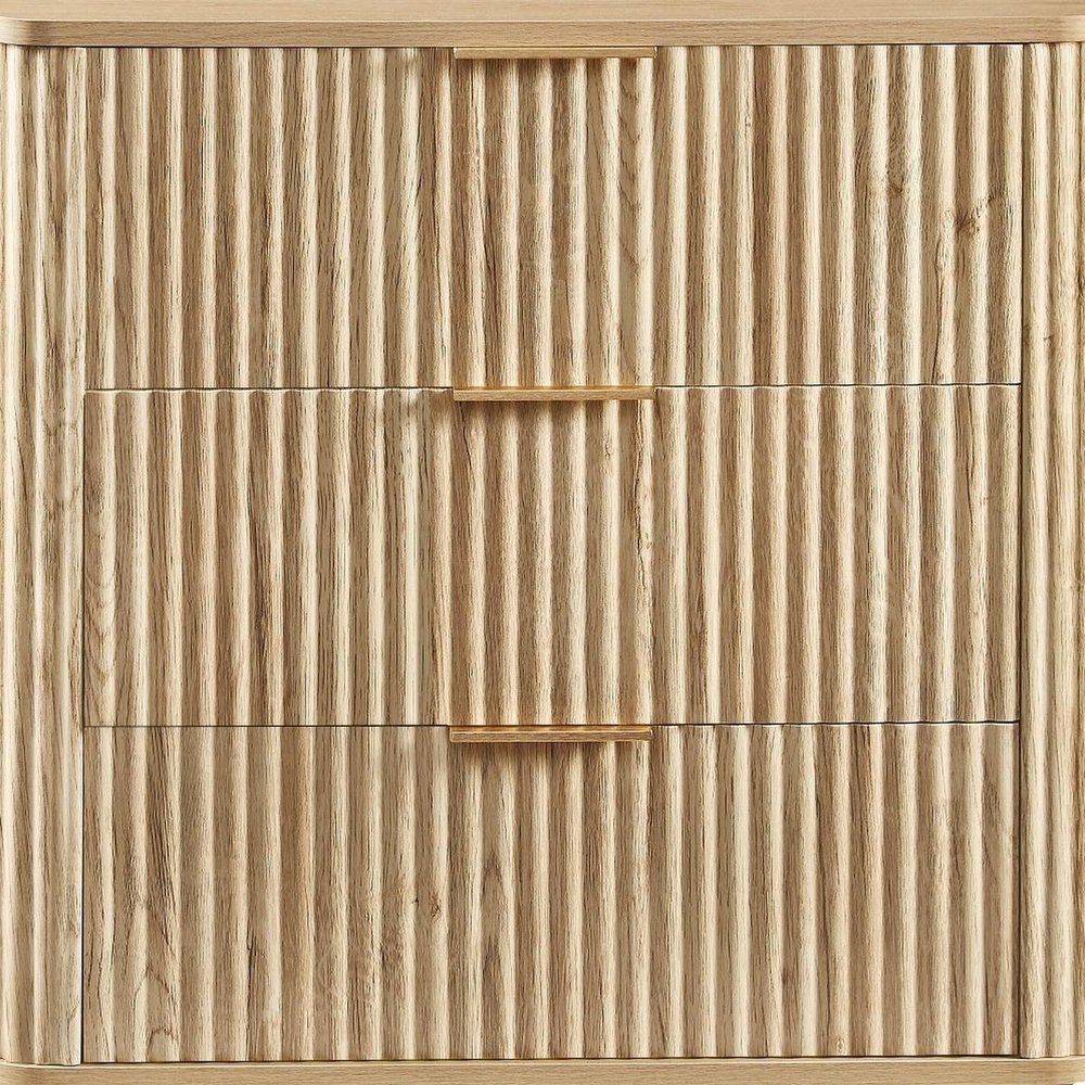 28" Oak Ribbed Texture Wood Three Drawer Dresser HomeRoots
