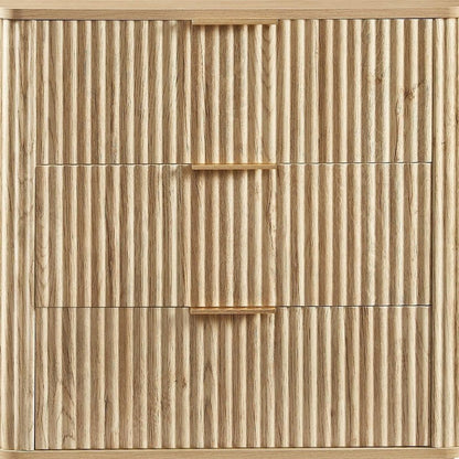 28" Oak Ribbed Texture Wood Three Drawer Dresser HomeRoots