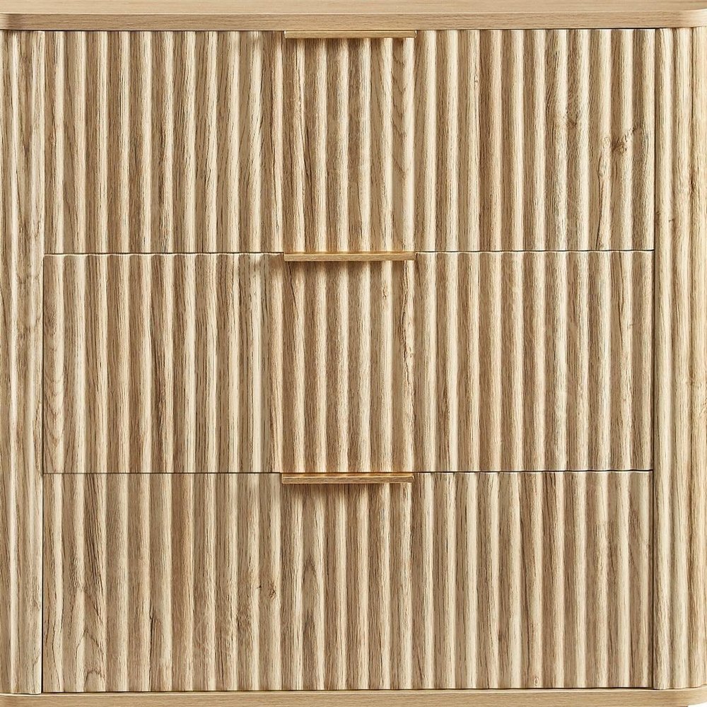 28" Oak Ribbed Texture Wood Three Drawer Dresser HomeRoots