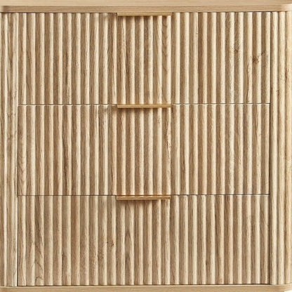 28" Oak Ribbed Texture Wood Three Drawer Dresser HomeRoots