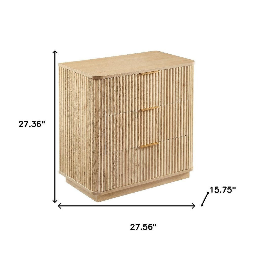 28" Oak Ribbed Texture Wood Three Drawer Dresser HomeRoots