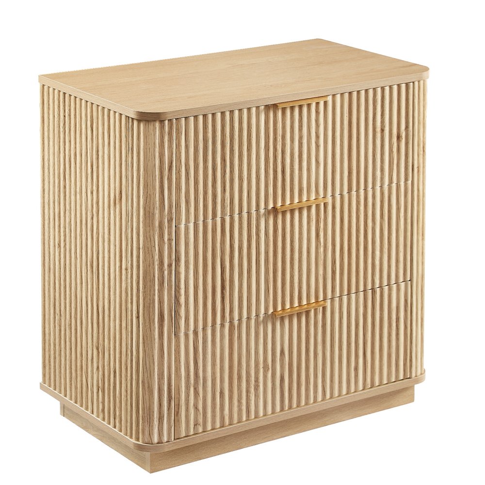 28" Oak Ribbed Texture Wood Three Drawer Dresser HomeRoots
