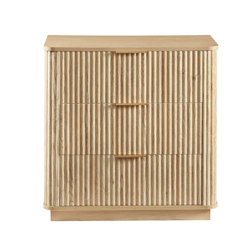 28" Oak Ribbed Texture Wood Three Drawer Dresser HomeRoots
