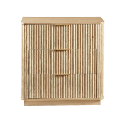28" Oak Ribbed Texture Wood Three Drawer Dresser HomeRoots