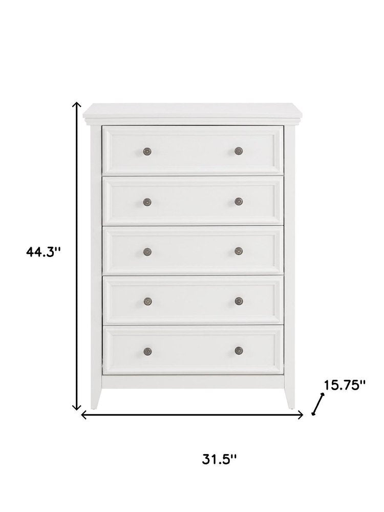 32" White Wood Five Drawer Dresser HomeRoots