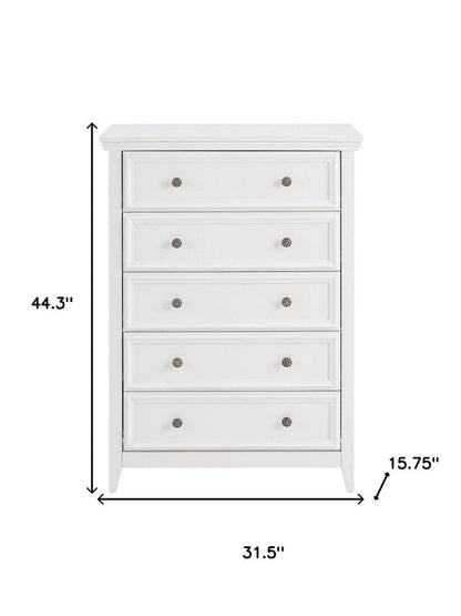 32" White Wood Five Drawer Dresser HomeRoots