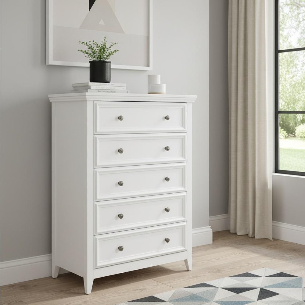 32" White Wood Five Drawer Dresser HomeRoots