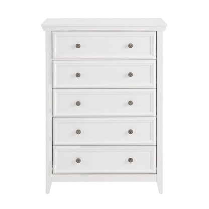 32" White Wood Five Drawer Dresser