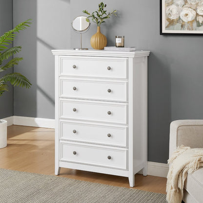 32" White Wood Accent Cabinet With Five Drawers HomeRoots