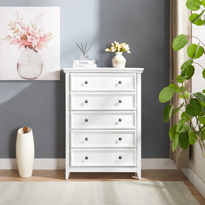 32" White Wood Accent Cabinet With Five Drawers HomeRoots