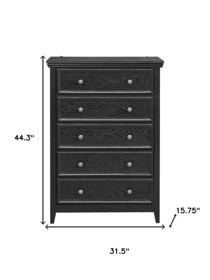 32" Black Wood Five Drawer Dresser HomeRoots