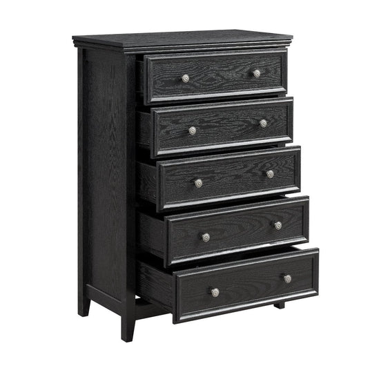 32" Black Wood Five Drawer Dresser