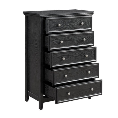 32" Black Wood Five Drawer Dresser HomeRoots