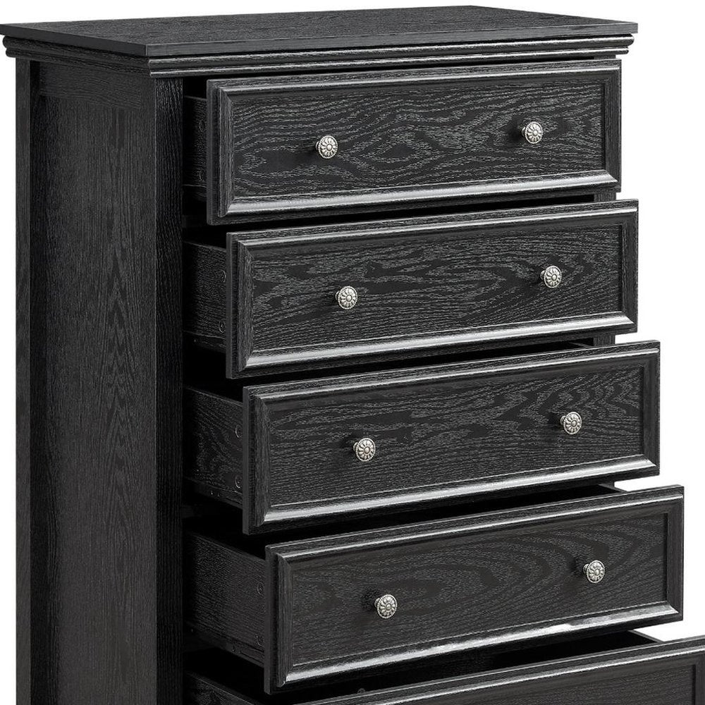 32" Black Wood Five Drawer Dresser HomeRoots