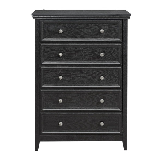 32" Black Wood Five Drawer Dresser