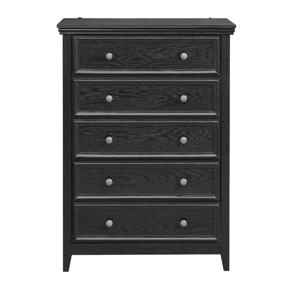 32" Black Wood Five Drawer Dresser HomeRoots
