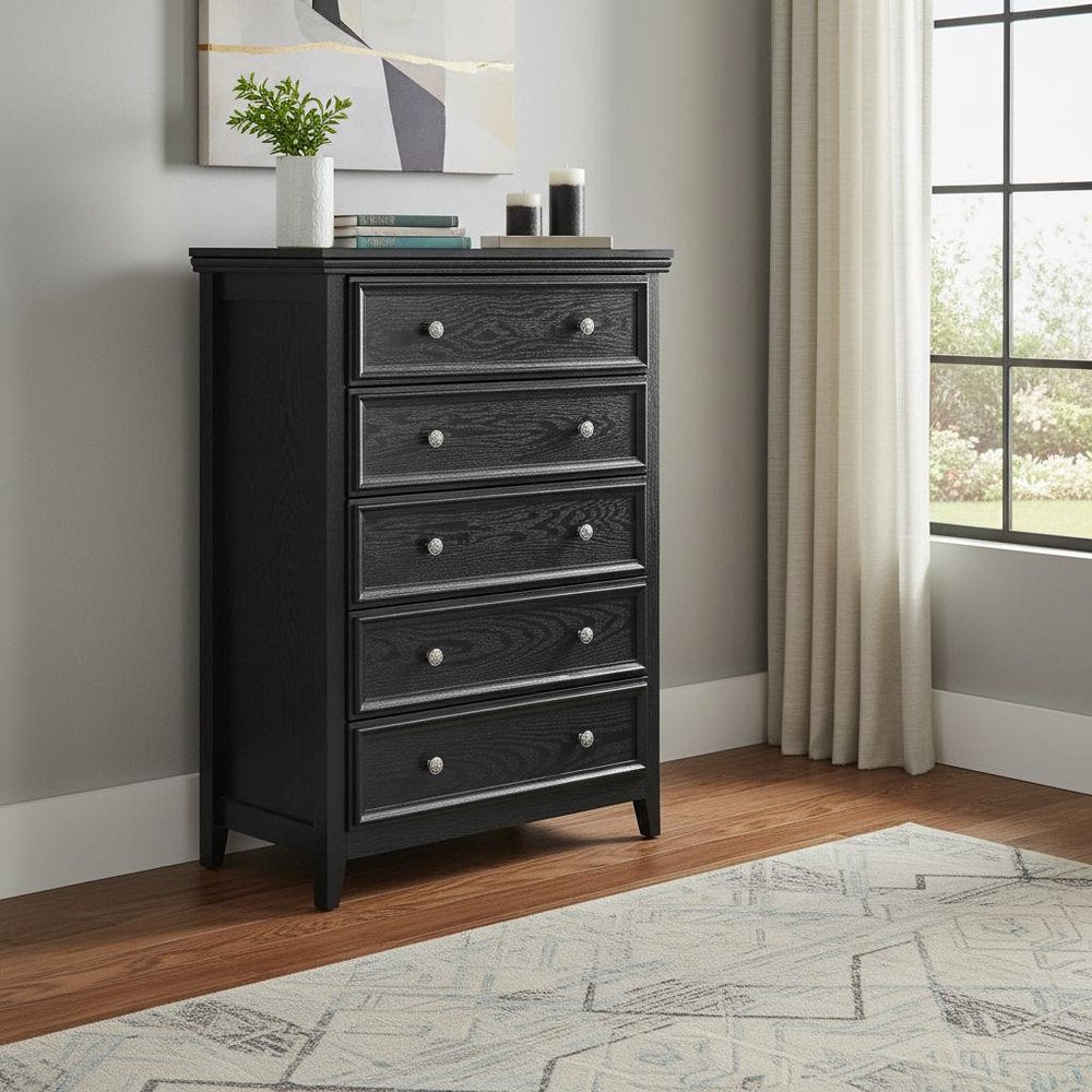 32" Black Wood Five Drawer Dresser HomeRoots