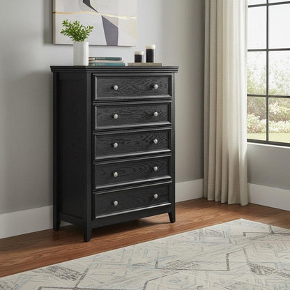 32" Black Wood Five Drawer Dresser HomeRoots