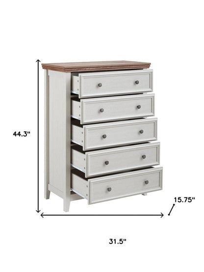 32" Beige And Brown Wood Five Drawer Dresser HomeRoots