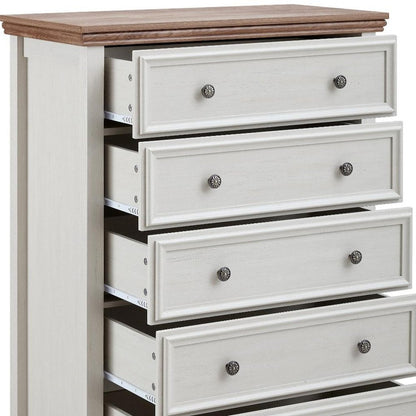 32" Beige And Brown Wood Five Drawer Dresser
