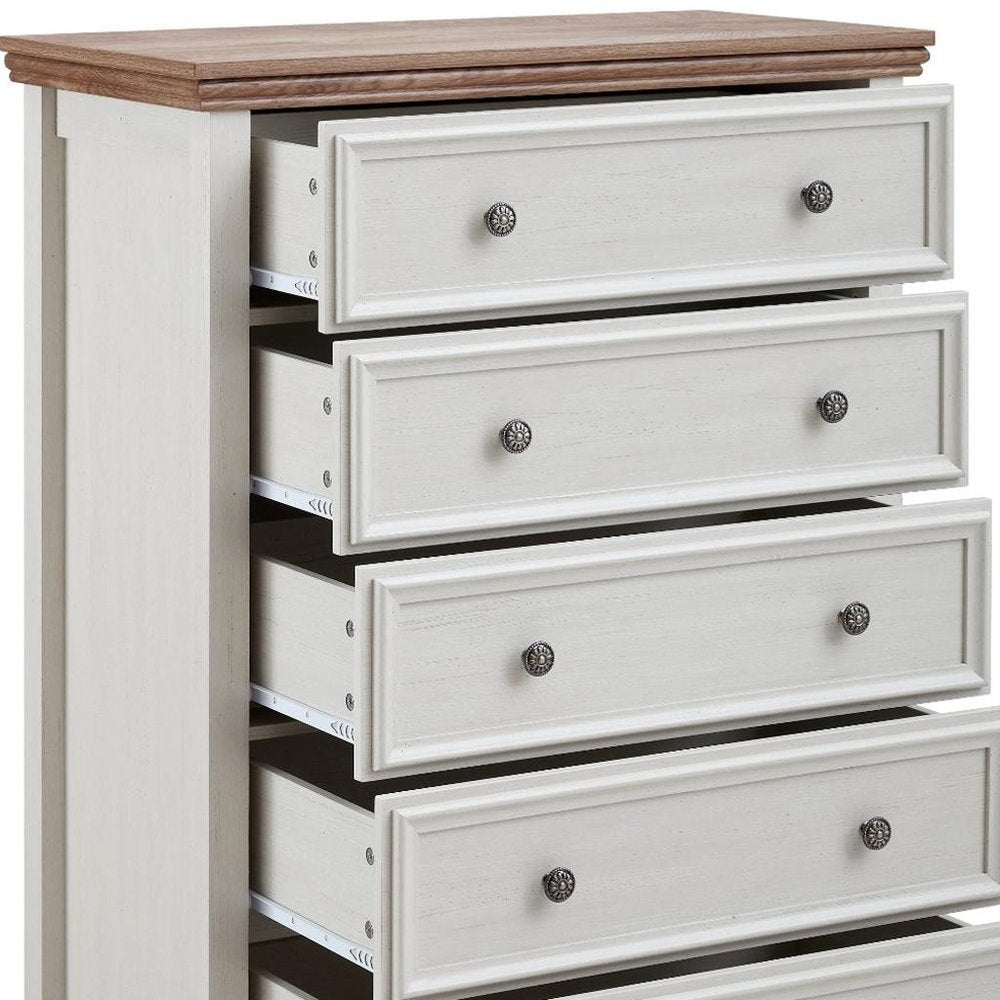 32" Beige And Brown Wood Five Drawer Dresser HomeRoots