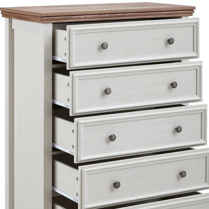 32" Beige And Brown Wood Five Drawer Dresser HomeRoots