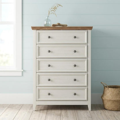 32" Beige And Brown Wood Five Drawer Dresser HomeRoots