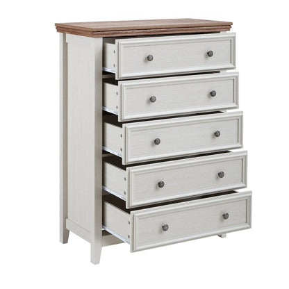 32" Beige And Brown Wood Five Drawer Dresser HomeRoots