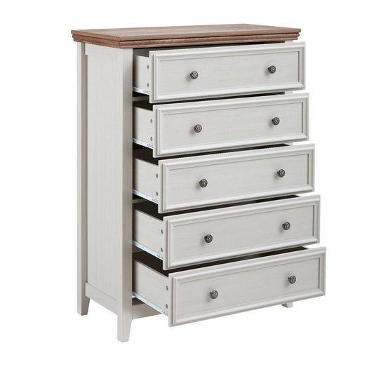 32" Beige And Brown Wood Five Drawer Dresser HomeRoots