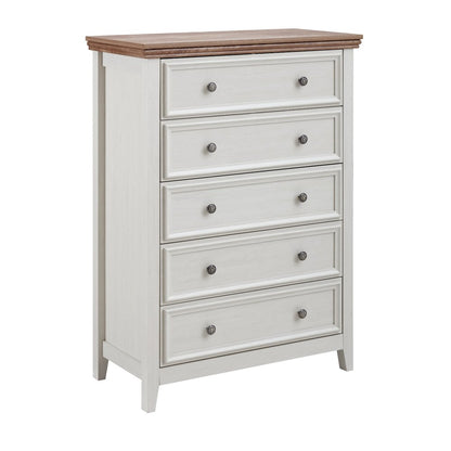 32" Beige And Brown Wood Five Drawer Dresser HomeRoots