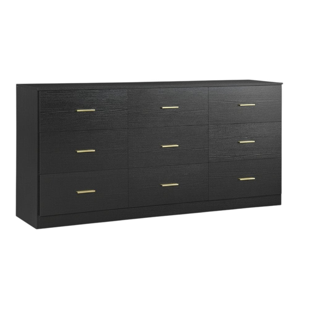 63" Black Wood Nine Drawer Triple Dresser HomeRoots