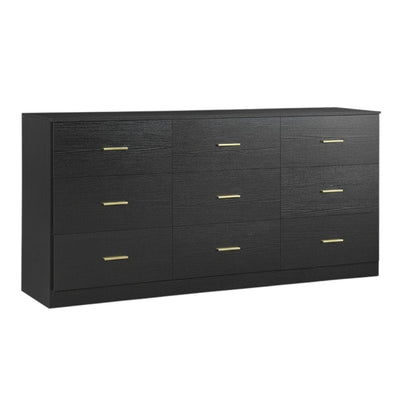 63" Black Wood Nine Drawer Triple Dresser HomeRoots