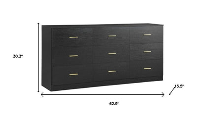 63" Black Wood Nine Drawer Triple Dresser HomeRoots