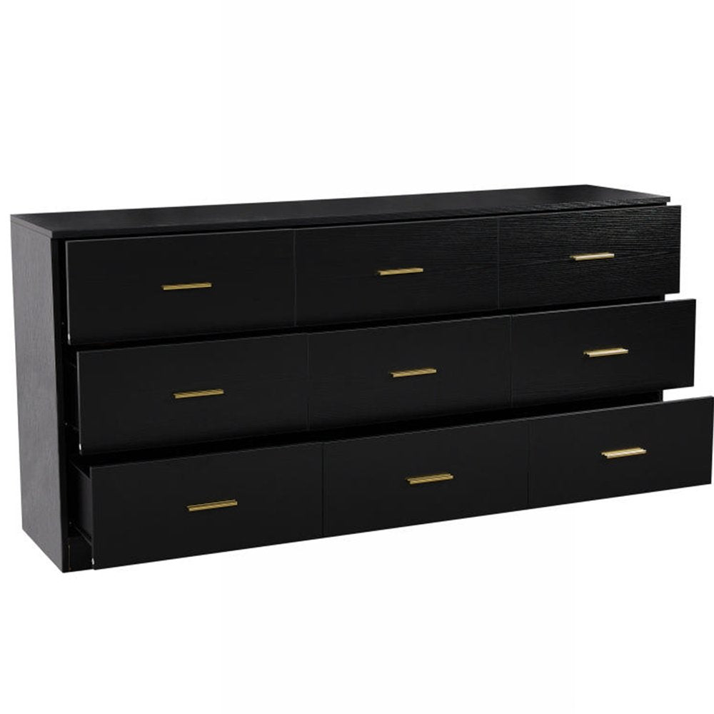 63" Black Wood Nine Drawer Triple Dresser HomeRoots