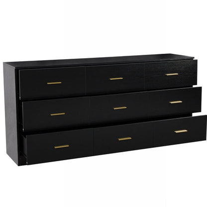 63" Black Wood Nine Drawer Triple Dresser HomeRoots