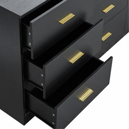 63" Black Wood Nine Drawer Triple Dresser HomeRoots