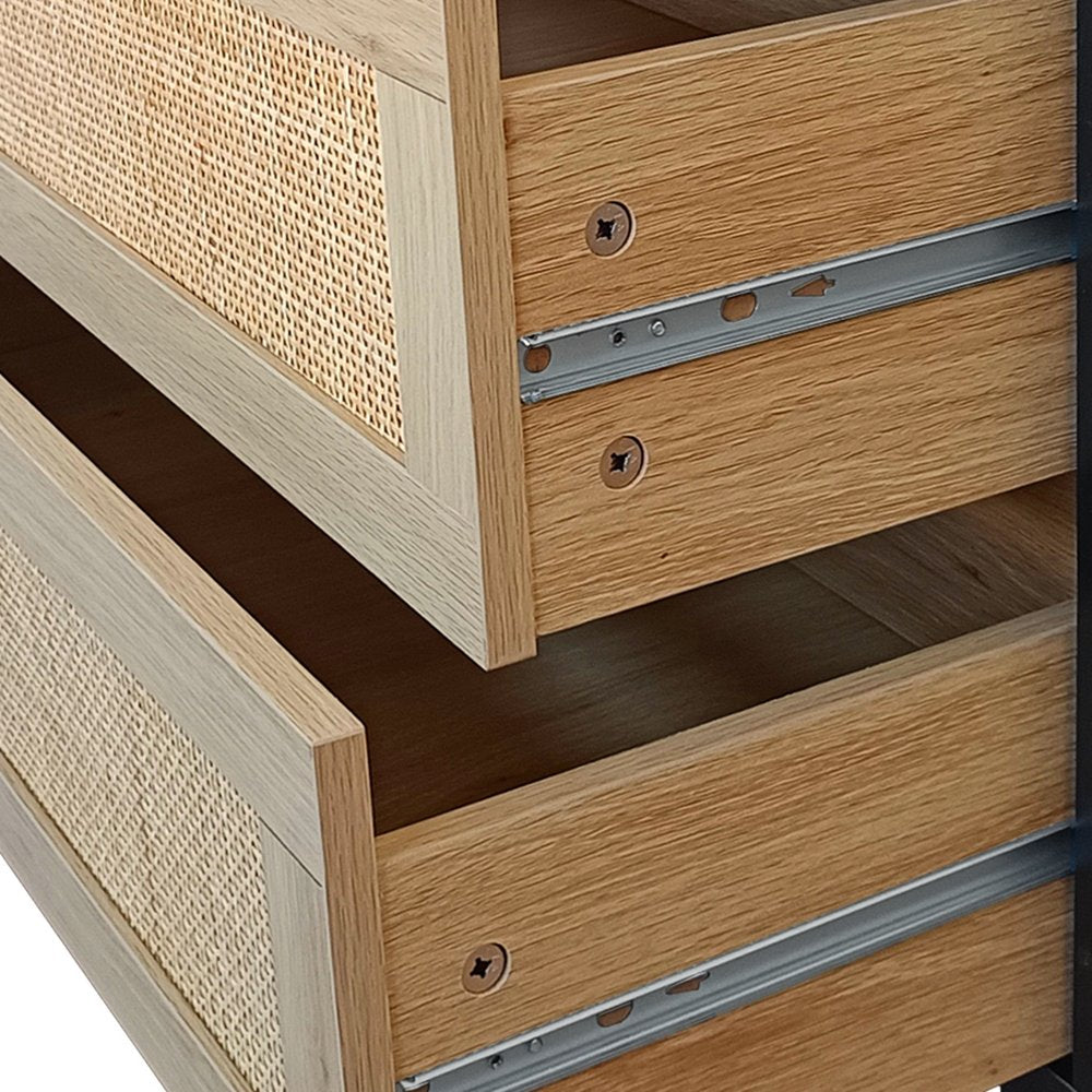 59" Natural Wood and Rattan Six Drawer Double Dresser HomeRoots