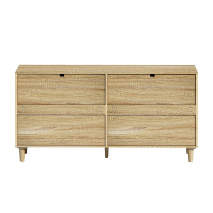 59" Natural Wood and Rattan Six Drawer Double Dresser HomeRoots