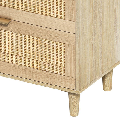 59" Natural Wood and Rattan Six Drawer Double Dresser HomeRoots