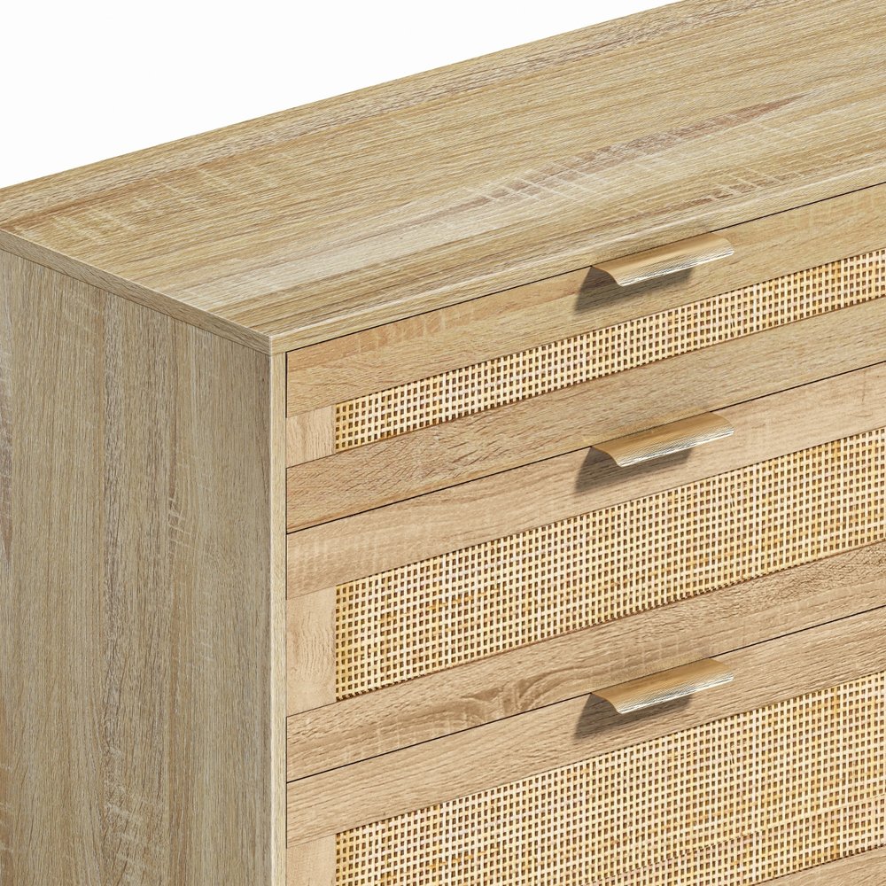 59" Natural Wood and Rattan Six Drawer Double Dresser HomeRoots