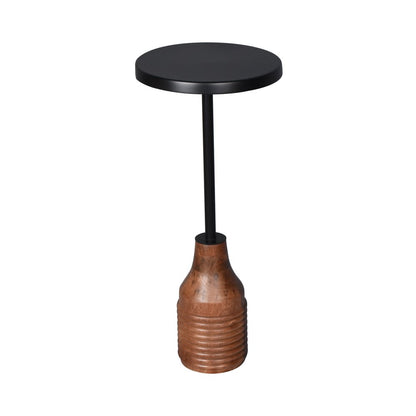 22" Black and Brown Iron and Solid Wood Round Pedestal End Table HomeRoots