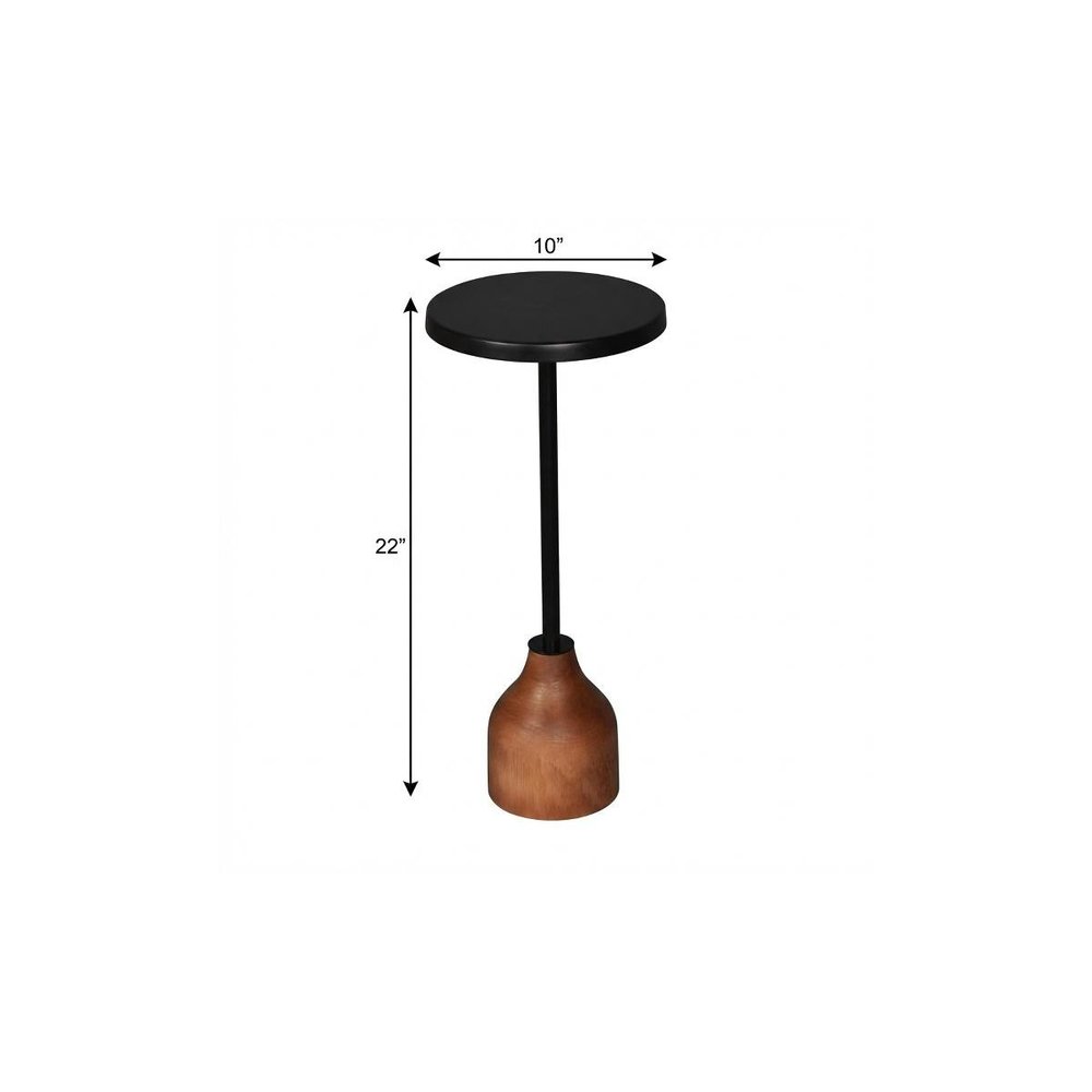 22" Black and Brown Distressed Iron and Solid Wood Round Pedestal End Table HomeRoots