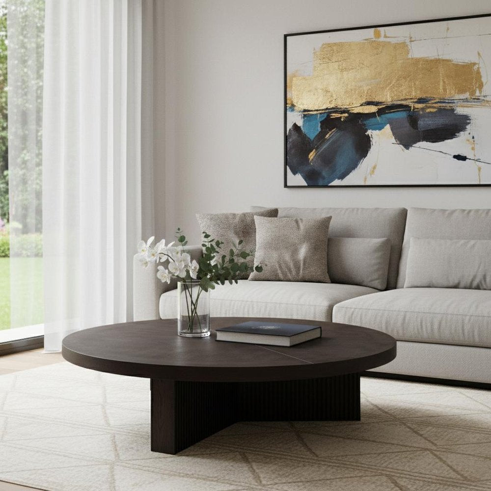 60" Espresso Wood Round Cross Legs Coffee Table HomeRoots