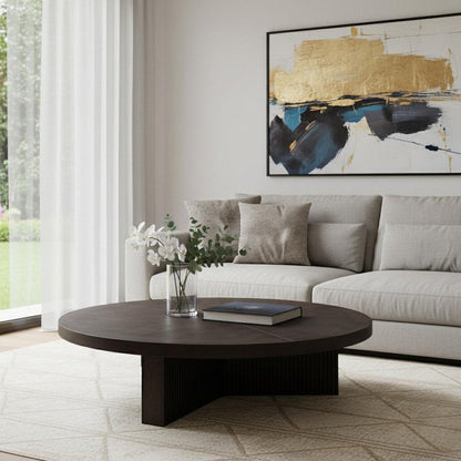 60" Espresso Wood Round Cross Legs Coffee Table HomeRoots