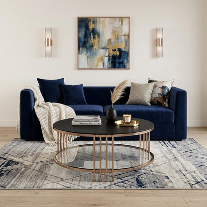 35" Black and Champagne Sintered Stone and Steel Round Coffee Table