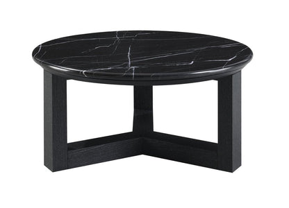 32" Black and White Genuine Marble and Wood Round Cross Legs Coffee Table HomeRoots