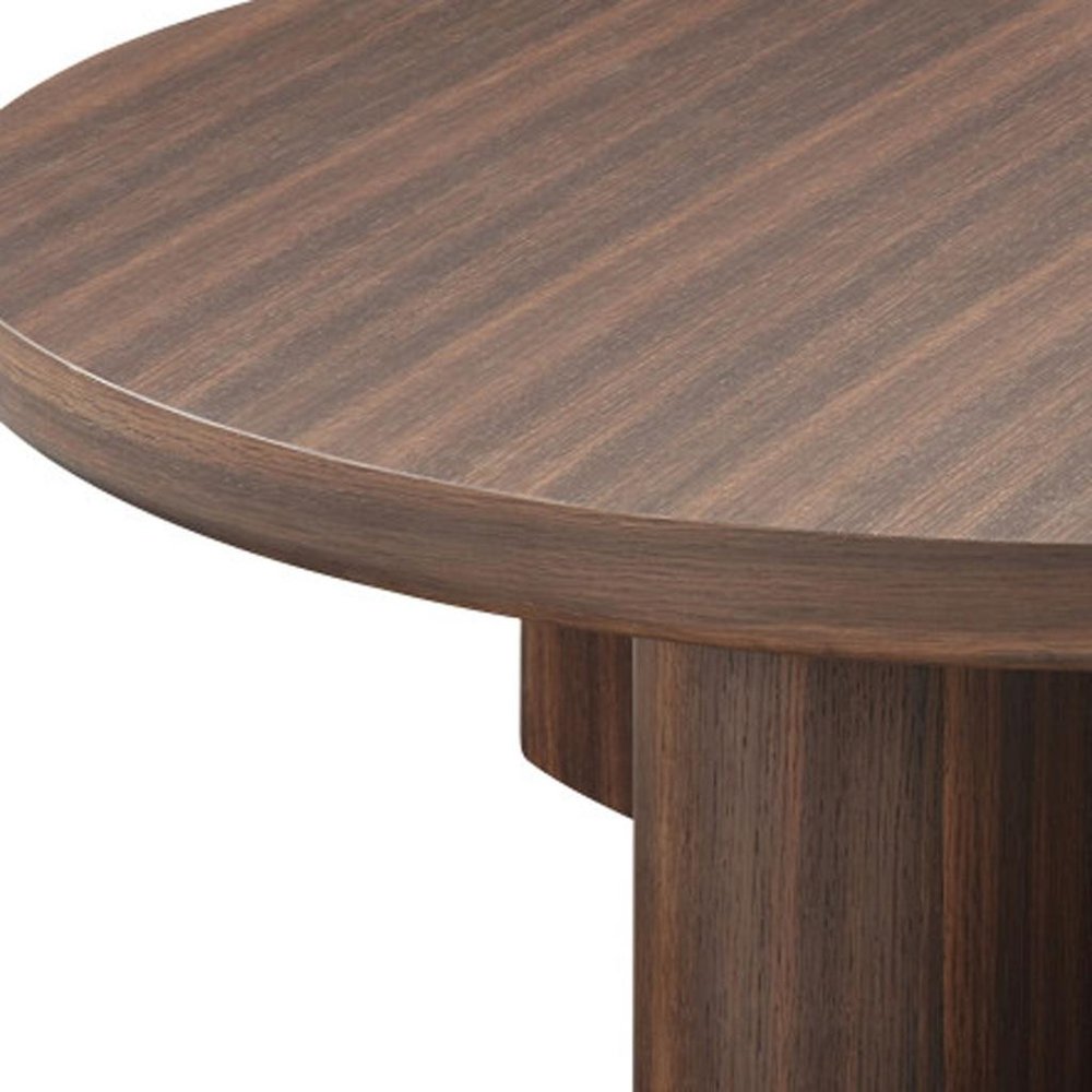 35" Light Gray and Oak Wood Round Coffee Table — view 5