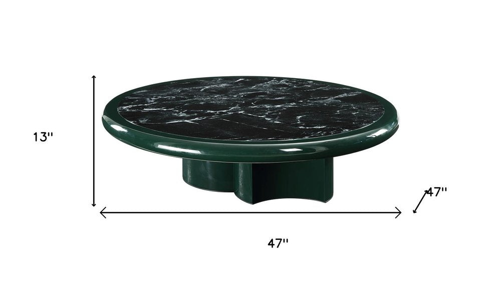47" Dark Green Wood Round Pedestal Coffee Table — view 7