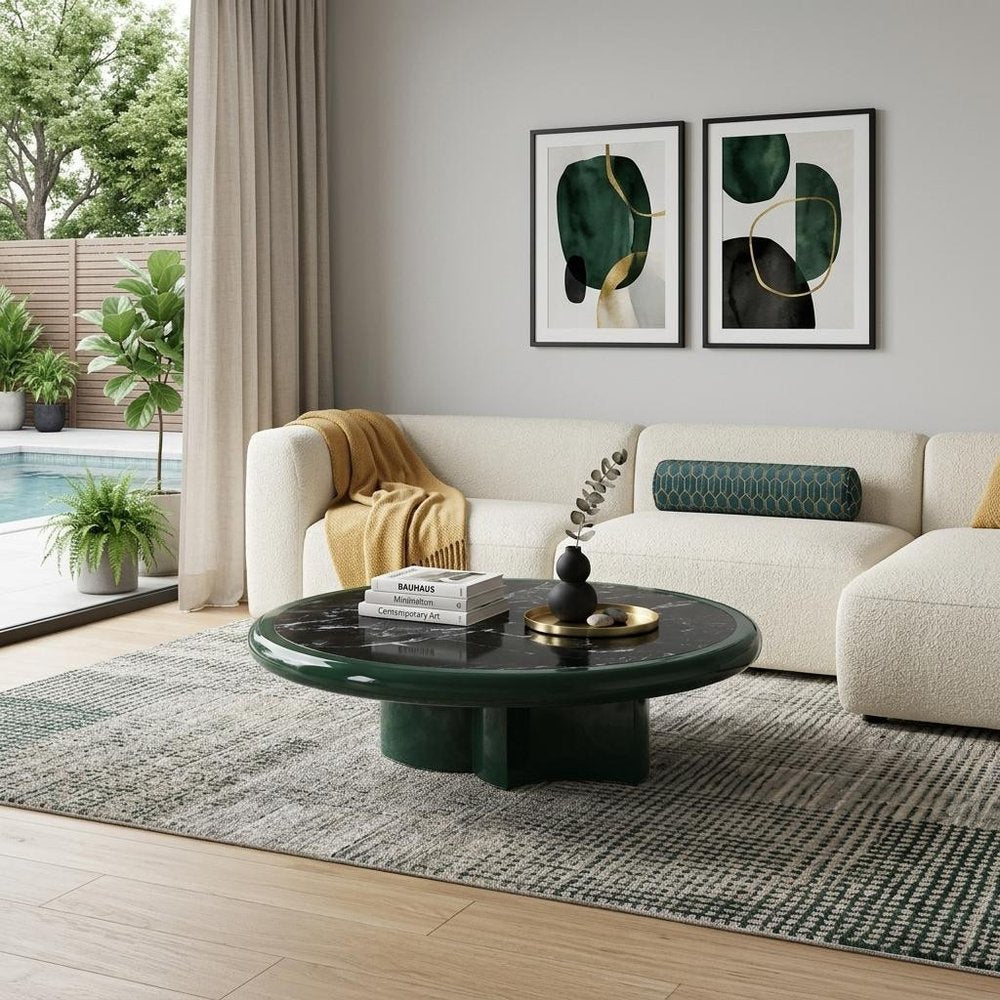 47" Dark Green Wood Round Pedestal Coffee Table HomeRoots