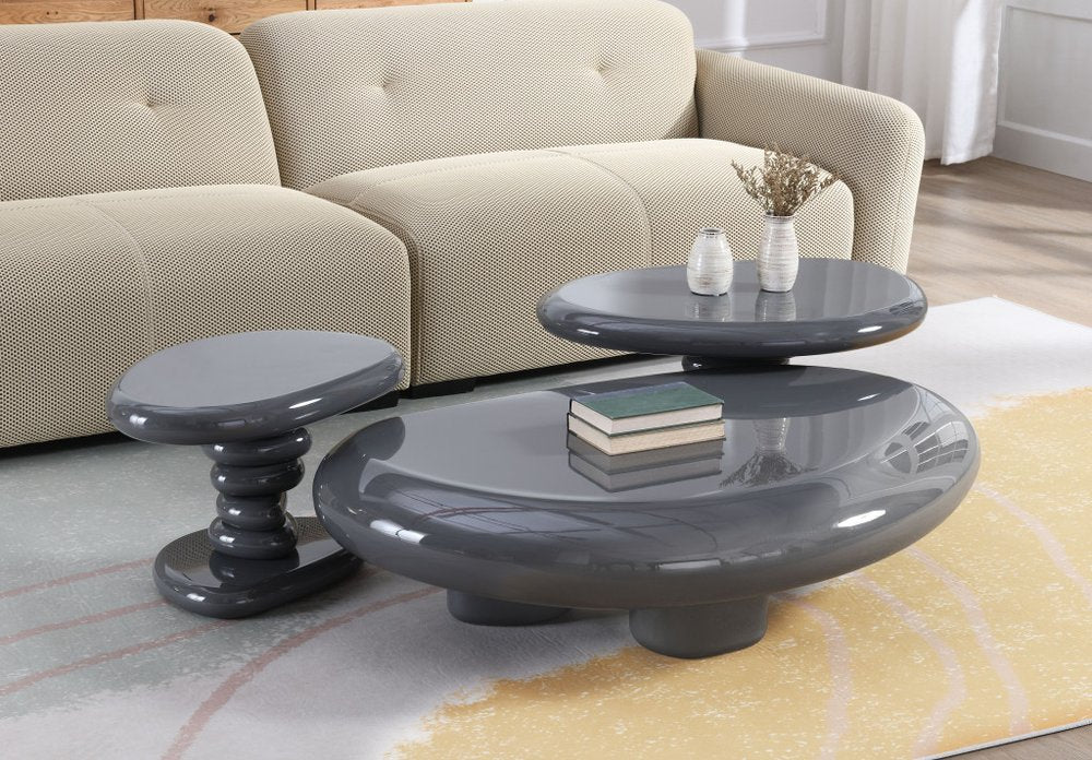 46" Gray Wood and Steel Oval Coffee Table HomeRoots